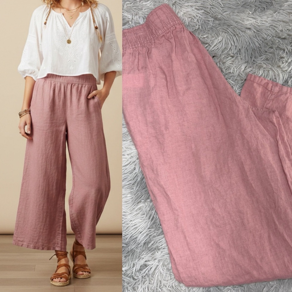 Sigrid Olsen 100% Linen Blush Mauve Pink Wide Leg Pull On Pants